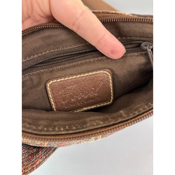 Fossil brand women's crossbody mini bag brown paisley patterned zipper closure - Picture 5 of 10
